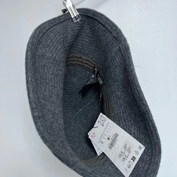 ZARA NWT Gray Charcoal Wool Ribbed Knit Hat size S - Picture 2 of 4